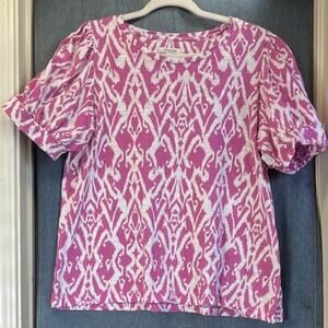 Chico's Womens 2/L Magenta/White Pullover Blouse Boho/Southwestern Rodeo